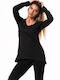 Bodymove Women's Athletic Blouse Long Sleeve with V Neckline Black