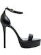 Mourtzi Leather Women's Sandals with Ankle Strap Black with Thin High Heel