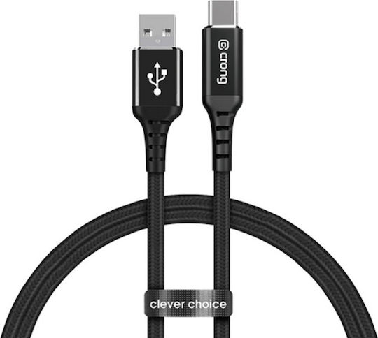 Crong Armor Link Cablu Braided USB 2.0 USB-C Masculin - USB-A 60W PD Negru 1.5m CRG-AL15USAC-BLK