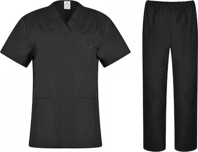 B-Well Cesare Unisex Hose & Bluse Set Schwarz aus Baumwolle und Polyester