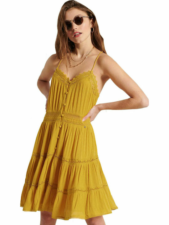 Superdry Mini All Day Φόρεμα με Κουμπιά Κίτρινο