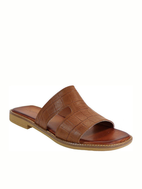 Commanchero Original Leather Women's Flat Sandals in Tabac Brown Color