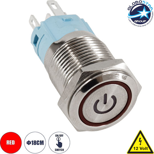 GloboStar On-Off switch Pushbutton with Lighting 12V with Angel Eye Waterproof Φ18mm IP67 Red 1pcs