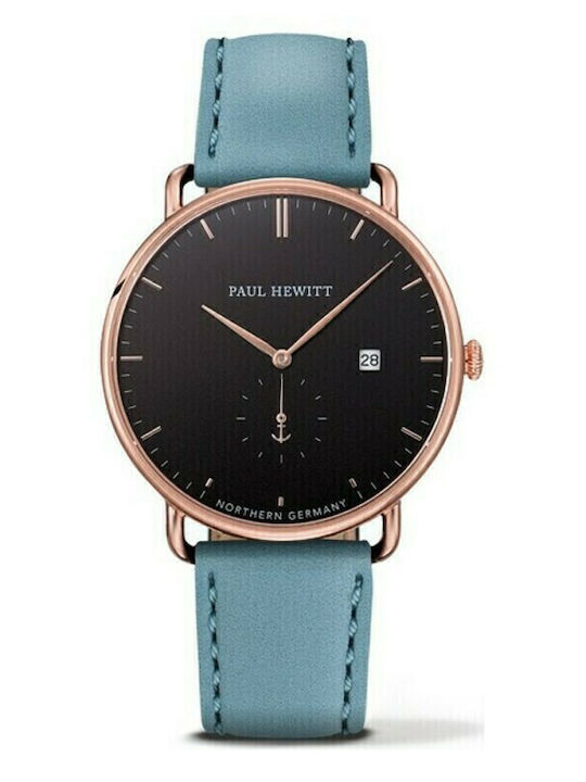 Paul Hewitt Herrenuhr 42mm Batterie mit Blau Lederarmband