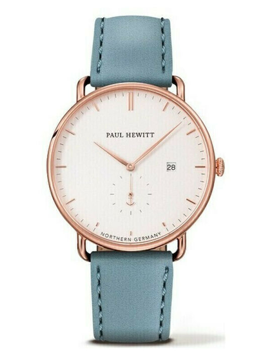 Paul Hewitt Ανδρικό Ρολόι 42mm Μπαταρίας με Μπλε Δερμάτινο Λουράκι