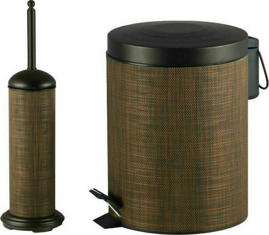 Marva 07-812000S2T Metalic Set coș de gunoi și perie pentru baie 5lt Maro
