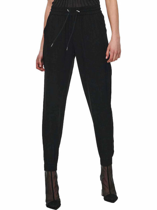 Only Women's High-waisted Fabric Trousers in Loose Fit Black