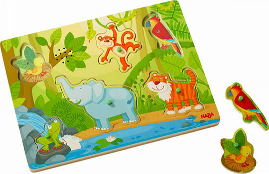 Ξύλινο Παιδικό Puzzle Σφηνώματα Ζωάκια στη Ζούγκλα για 2+ Ετών 6pcs Haba
