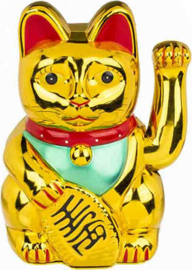 Out of the Blue Decorative Cat Made of Plastic Maneki Neko in Gold 12x10x20cm