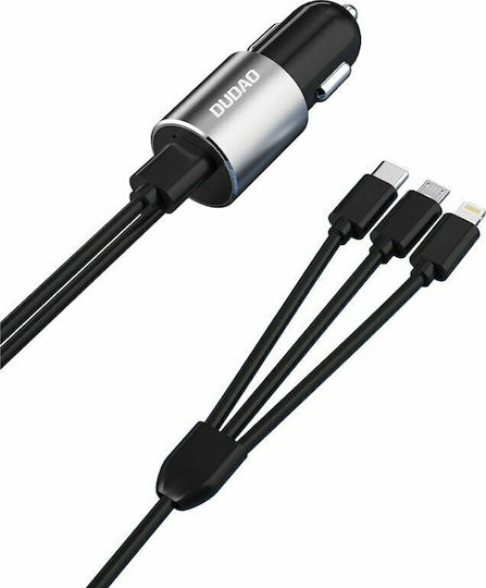 Dudao R5ProN Încărcător Auto 17W 3.4A cu un Port: 1xUSB împreună cu Cablu Lightning / Micro-USB / Type-C Negru Culoare
