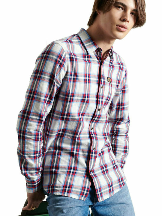 Superdry Men's Shirt Long Sleeve Cotton Checked Red