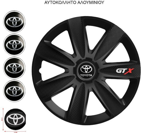 Versaco Car Hubcap Set GTX Carbon with Toyota Emblem 15" 4pcs Black