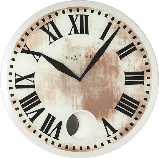 Nextime Romana Αντικέ Ρολόι Τοίχου Πλαστικό Με Εκκρεμές Εκρού Ø43cm