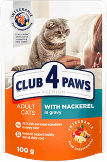Club 4 Paws Pouch Wet Food for Adult Cats in Pouches with Mackerel 100gr