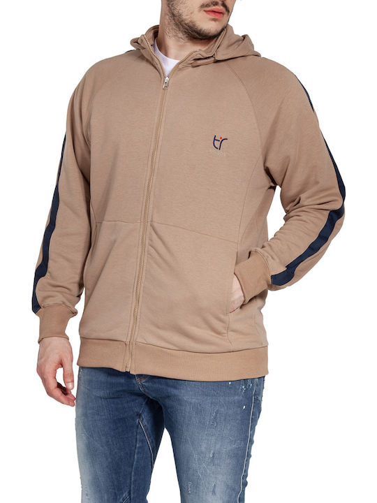 Tresor Men's Sweatshirt Jacket with Hood and Pockets Beige