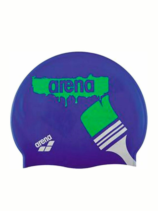 Arena Print Silicone Kids Swimming Cap Blue