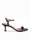 Mourtzi Leather Women's Sandals with Thin High Heel In Black Colour