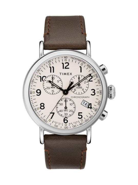 Timex Ρολόι Standard Χρονογράφος με Δερμάτινο Λουράκι σε Καφέ χρώμα