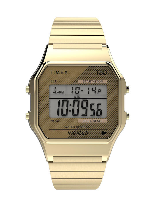 Timex T80 Digital Men's Watch 34mm Battery with Gold Metal Bracelet