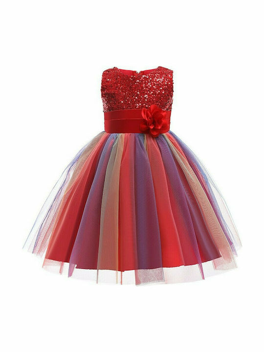 Kids Dress Rainbow Red