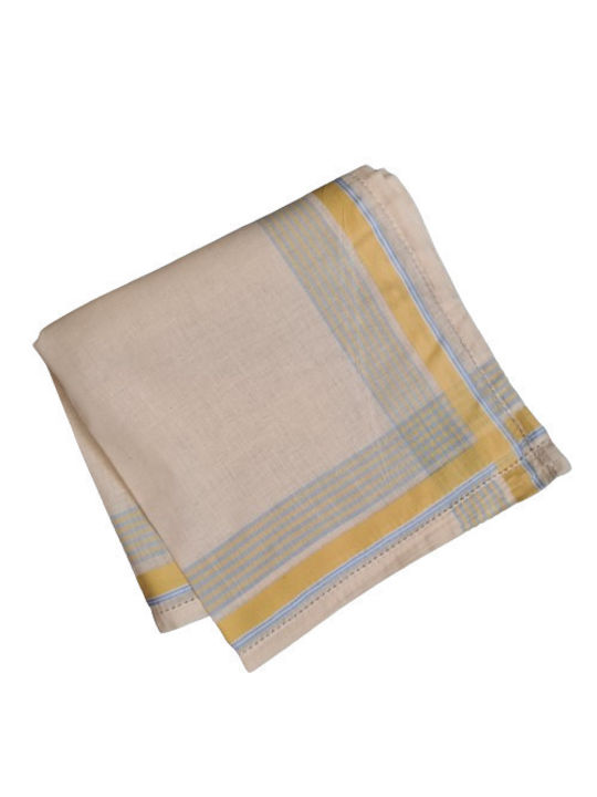 Damen Taschentuch Baumwolle ecru/beige weich mit cyan Streifen