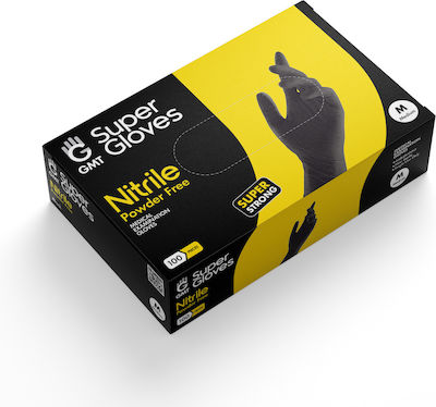 GMT Super Gloves Extra Strong Γάντια Νιτριλίου Χωρίς Πούδρα σε Μαύρο Χρώμα 100τμχ