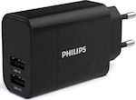 Philips Încărcător Fără Cablu cu 2 Porturi USB-A 17W Negruς (DLP2620/12)