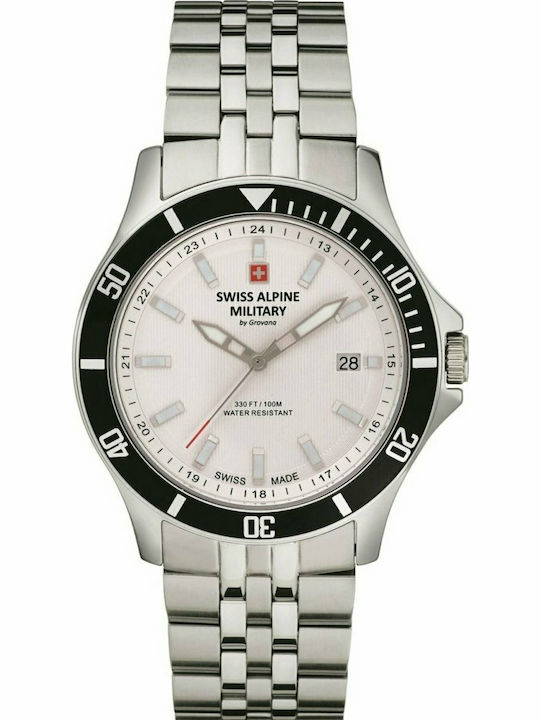 Swiss Alpine Military by Grovana Challenger Ανδρικό Ρολόι 42mm Μπαταρίας με Ασημί Μεταλλικό Μπρασελέ