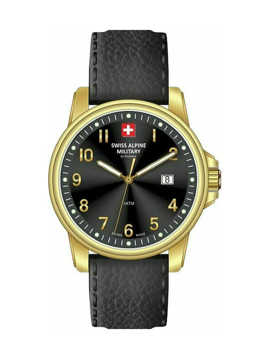 Swiss Alpine Military by Grovana Leader Uhr Batterie mit Schwarz Lederarmband