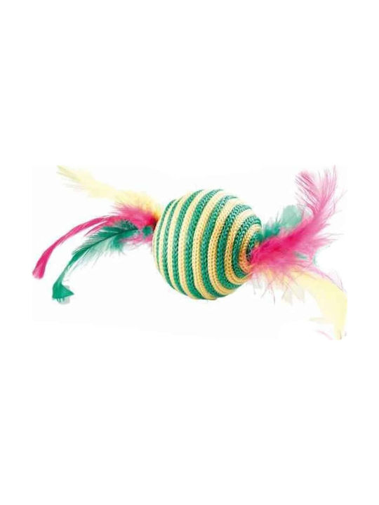 Ferplast Jucărie pentru pisici Minge cu pene verde/ galbenă 18x5x5cm. (Diverse culori)