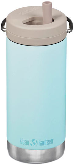 Klean Kanteen TKWide Recyclable Glass Thermos Stainless Steel BPA Free 350ml Light Blue with Straw