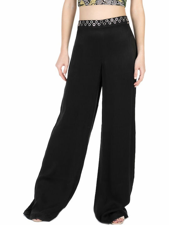 Guess Damen Hochtailliert Stoff Palazzo-Hose Schwarz