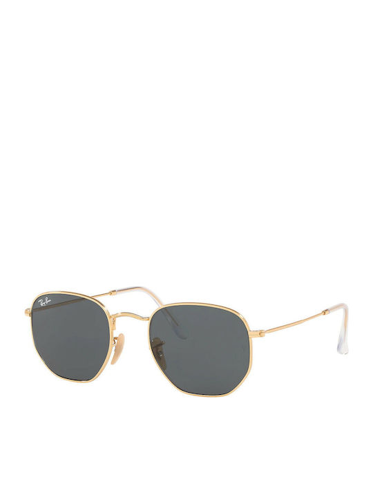Ray Ban Hexagonal Unisex Sunglasses with Gold Metal Frame and Blue Lens  RB3548N 001/R5