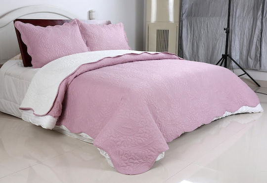Silk Fashion Pinksonic Подредба Покривало Кингсайз Памук Розово/кремаво 220x240см 3бр
