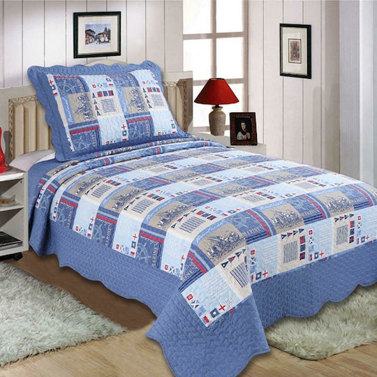 Silk Fashion 1511-31 Set Coverlet Single Microfiber Blue 160x220cm 2pcs