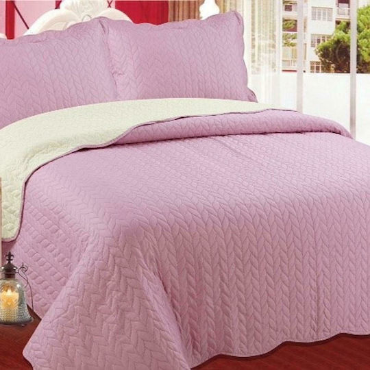 Silk Fashion Amethystb Σετ Κουβερλί Υπέρδιπλο Βαμβακερό Ροζ 220x240cm 3τμχ