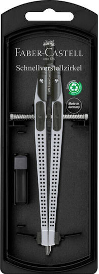Faber-Castell Compass Grip Metallic Compass with Point and Circle Cutter in Case Silver