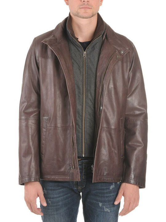 Guy Laroche 744 Men's Winter Leather Jacket Brown