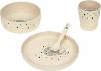 Laessig Set Essgeschirr Little Water Whale aus Kunststoff Beige 4Stück