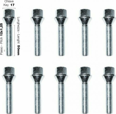 Simoni Racing Radschlösser Kegelförmig M12x1.25mm für Schlüssel Nr. 17 10Stück