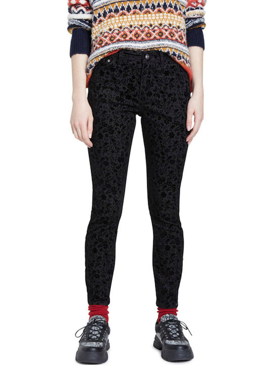 Wallpaper Women's Fabric Trousers Slim Fit Floral Black