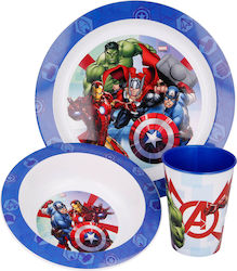 Stor Set de hrănire Avengers din Melamină Albastru 3buc