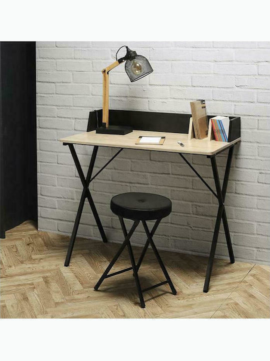 Secretary Desk Wooden Gray with Metal Legs 90x50x84cm