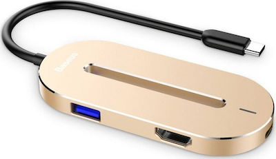 Baseus Aluminium O USB-C Docking Station με HDMI 4K PD Χρυσό