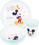 Stor Feeding Set Mickey Mouse made of Plastic with Non-Slip Base Light Blue 3pcs