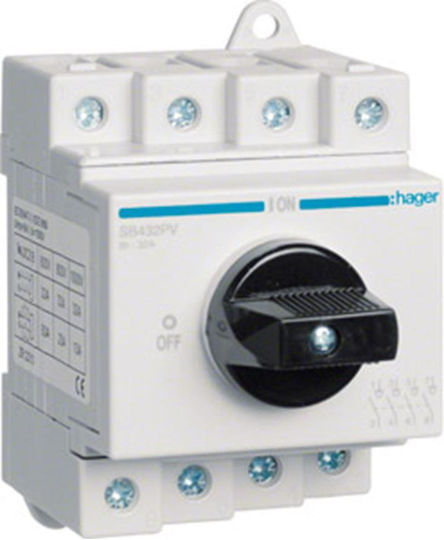 Hager Τετραπολικός Διακόπτης Ράγας 1000V 32A