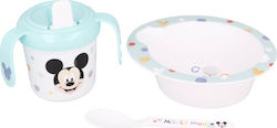 Disney Feeding Set Mickey Mouse made of Plastic with Non-Slip Base Light Blue 3pcs