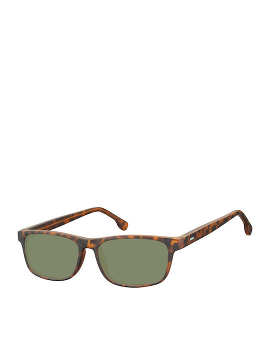 Sunoptic Men's Sunglasses with Brown Plastic Frame and Green Lens SG-CP122C