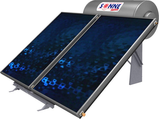 Sonne Atlas 300 Liter Glass Tank Solar Water Heater with Double Heating Sources and Horizontal Solar Collector 3.8m² Low Height