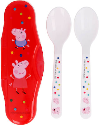 Stor Baby Set with Spoons Peppa Pig made of Plastic in Case Red 2pcs